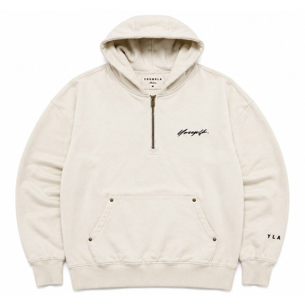 YoungLA YLA Men’s Medium Cream Quarter Zip Pullover Hoodie Oversized Streetwear